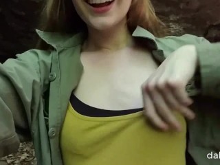 Flashing tiny tits in the woods