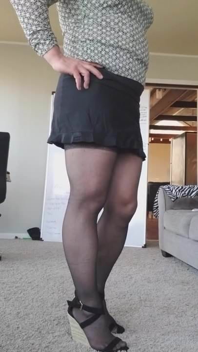 Sexy Crossdresser in Pantyhose and Wedge Heels