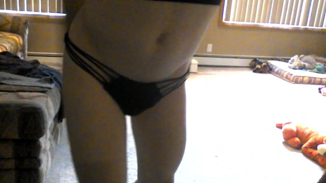 Sexy sissy tease in a black thong