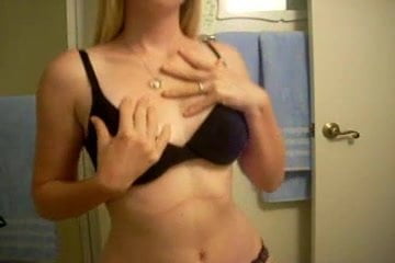 Big tit blonde shows perfect rack and fingers