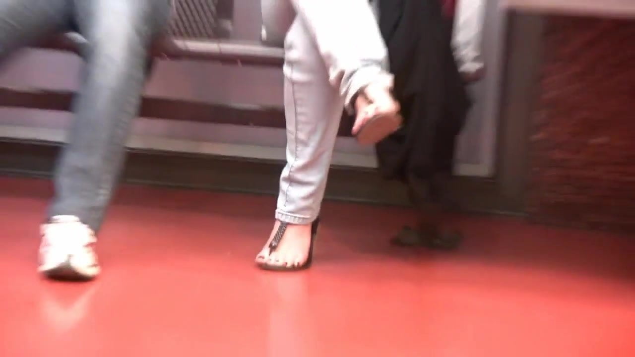 Candid Feet and Red Toes at Train Station Face