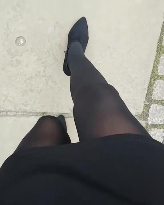 Walking in black pantyhose 