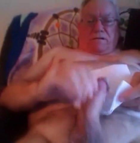 Grandpa squizing his cock to get the last drop of cum