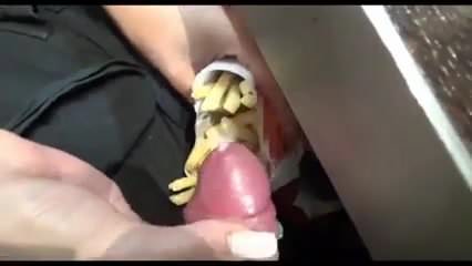 Girl Eats French Fries With Boyfriend's Cum Sauce 