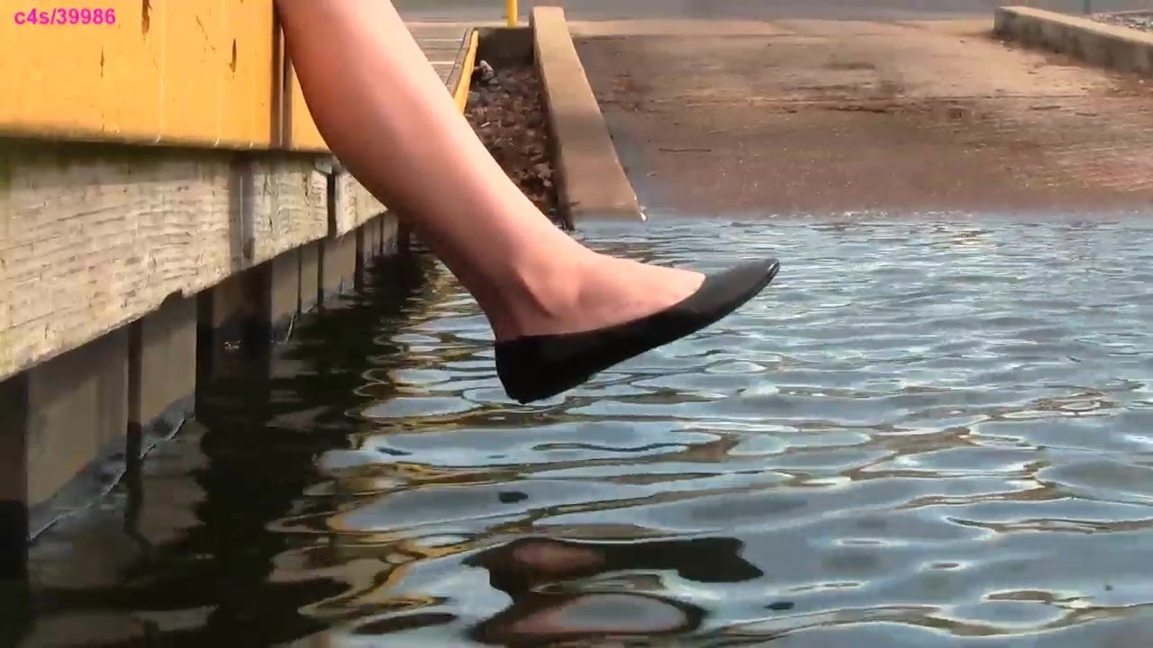 Crystal's black ballet flats shoeplay barefoot muddy