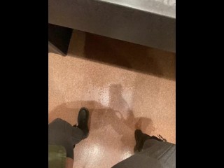 Naughty Slut wearing Crotchless Leggings sprays a Public Bathroom floor with Piss!