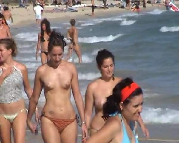 Girls topless walking
