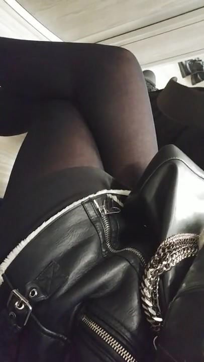 Pantyhose tights and sneakers train candid 