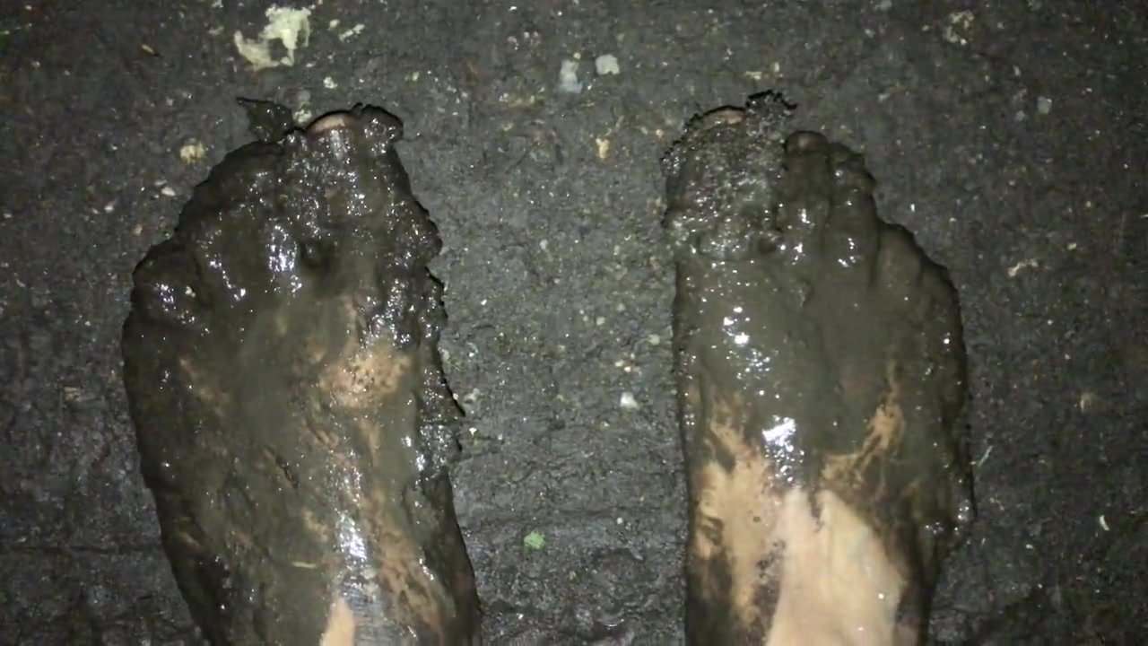Walking around barefoot in the mud