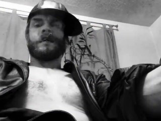 OLB Relaxing In Leather Blowing Smoke (Short, Sweet & Horny Goodnight :)