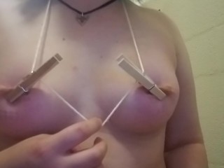 Nipple Clamps and Leading String Torture Nipples and Tits
