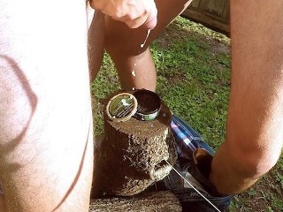 Two Straight Redneck Cowboys Blow Cum Loads On Tobacco Tin & Boots Outside