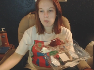Pregnant Redhead Camgirl Eating Cake- happy birthday to Me!