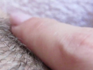 Extreme close up on my big clit hairy pussy
